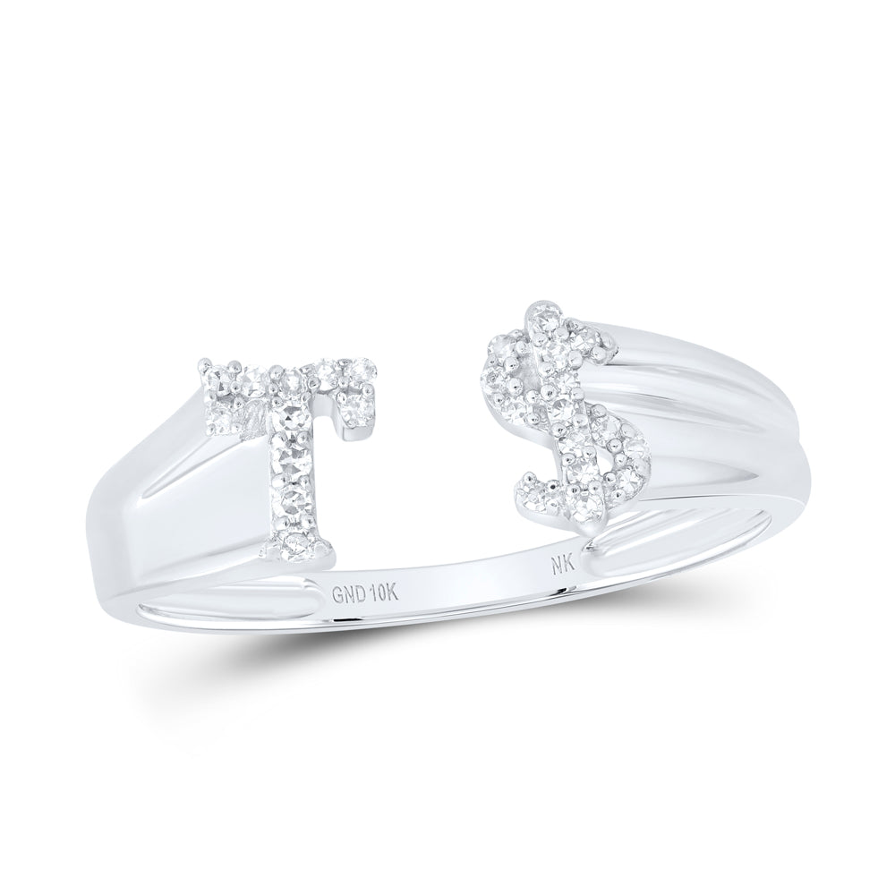 1/8CTW-NAT DIA NK GIFT INITIAL "T" LADIES DOLLAR RING