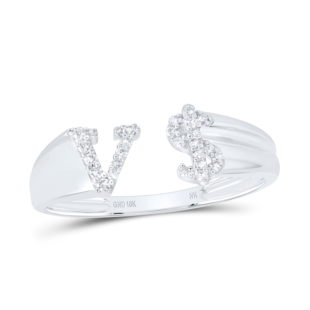 1/10CTW-DIA NK GIFT INITIAL "V" LADIES DOLLAR RING