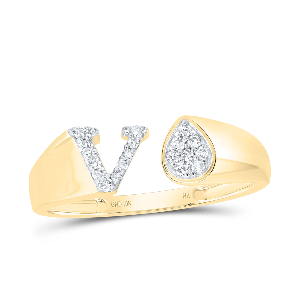 1/10CTW-DIA NK GIFT INITIAL "V" PEAR LADIES RING