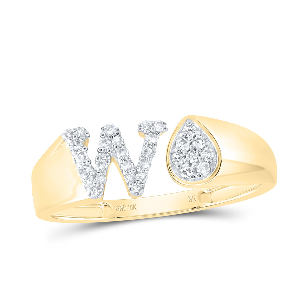 1/6CTW-NAT DIA NK GIFT INITIAL "W" PEAR LADIES RING
