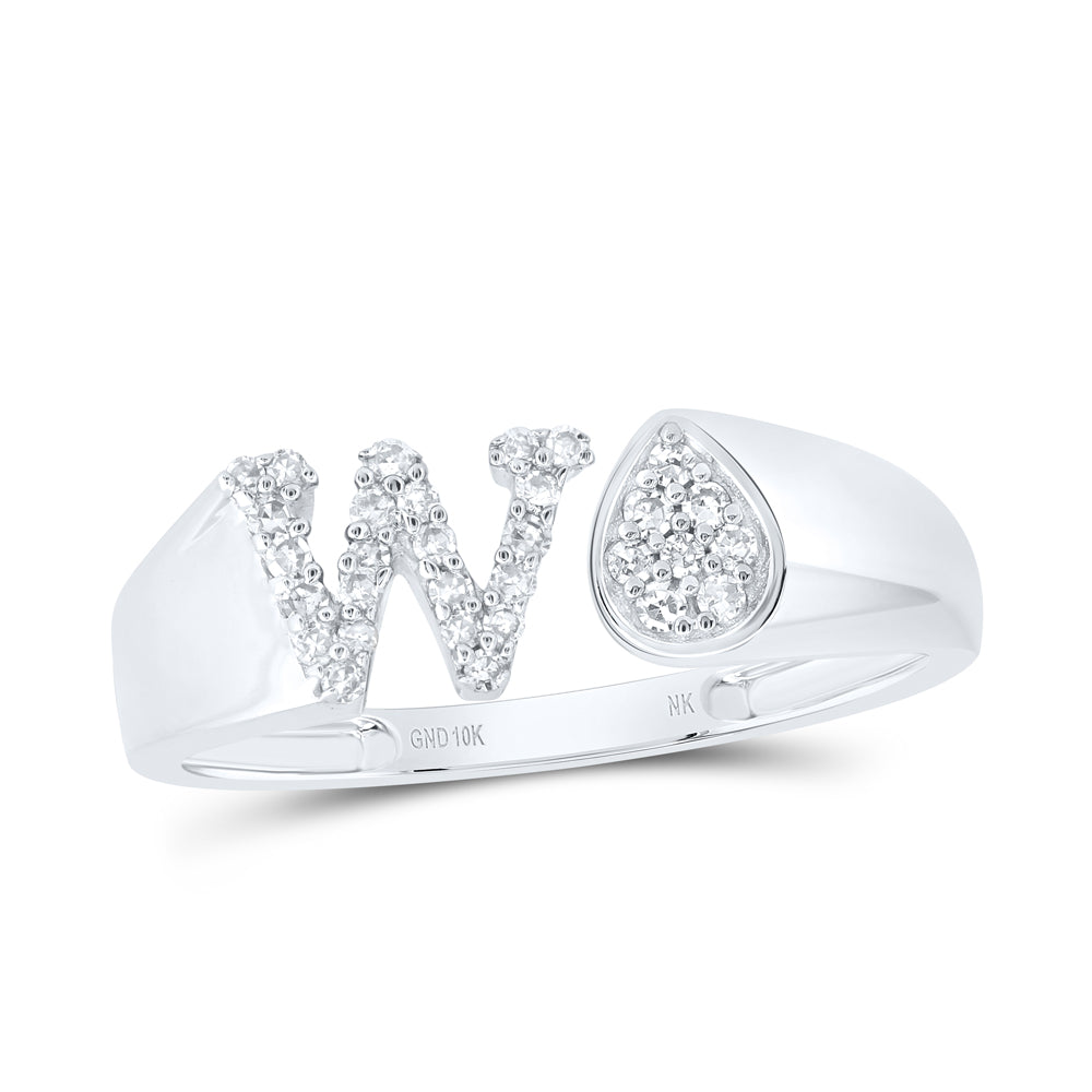 1/6CTW-NAT DIA NK GIFT INITIAL "W" PEAR LADIES RING