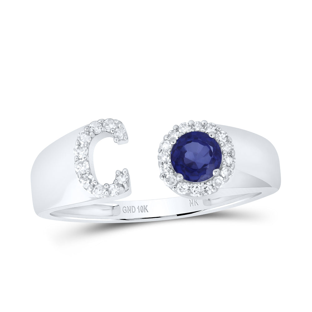 1/8CTW-NAT DIA NK 4 MM RD-BS SYNTHETIC INITIAL "C" LADIES RING