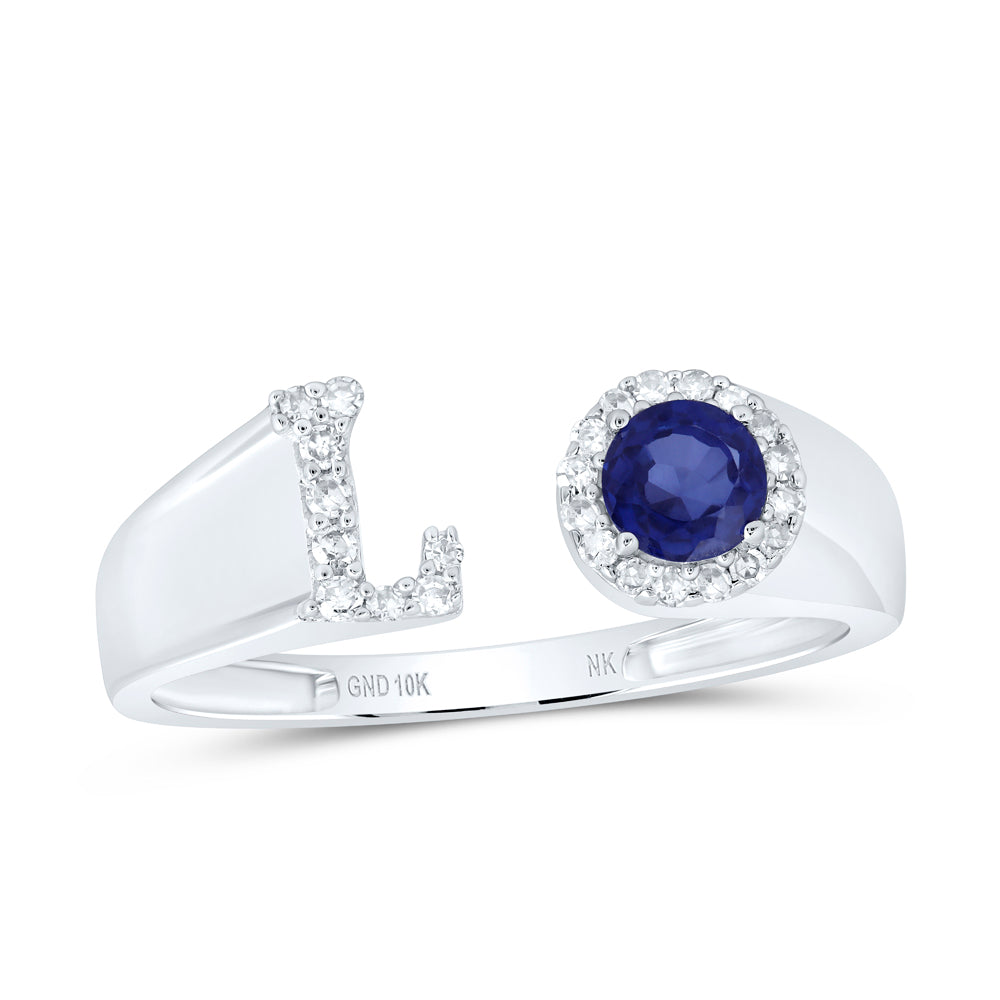 1/10CTW-NAT DIA NK 4 MM RD-BS SYNTHETIC INITIAL "L" LADIES RING