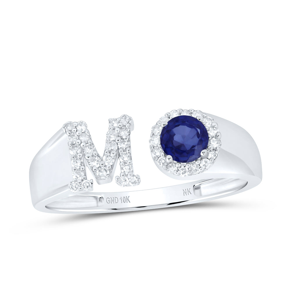 1/6CTW-NAT DIA NK 4 MM RD-BS SYNTHETIC INITIAL "M" LADIES RING