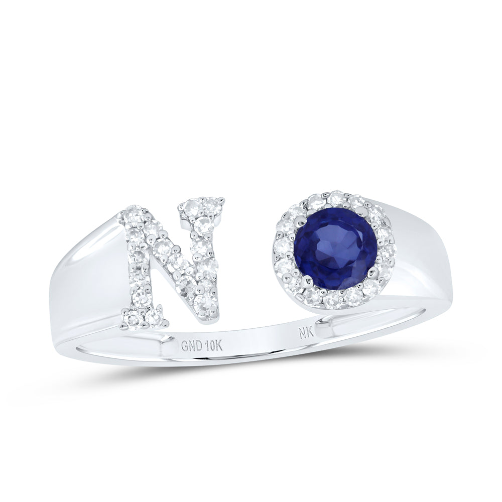 1/6CTW-NAT DIA NK 4 MM RD-BS SYNTHETIC INITIAL "N" LADIES RING