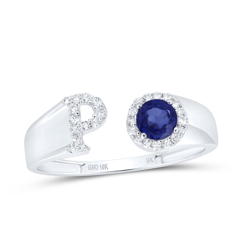 1/8CTW-NAT DIA NK 4 MM RD-BS SYNTHETIC INITIAL "P" LADIES RING