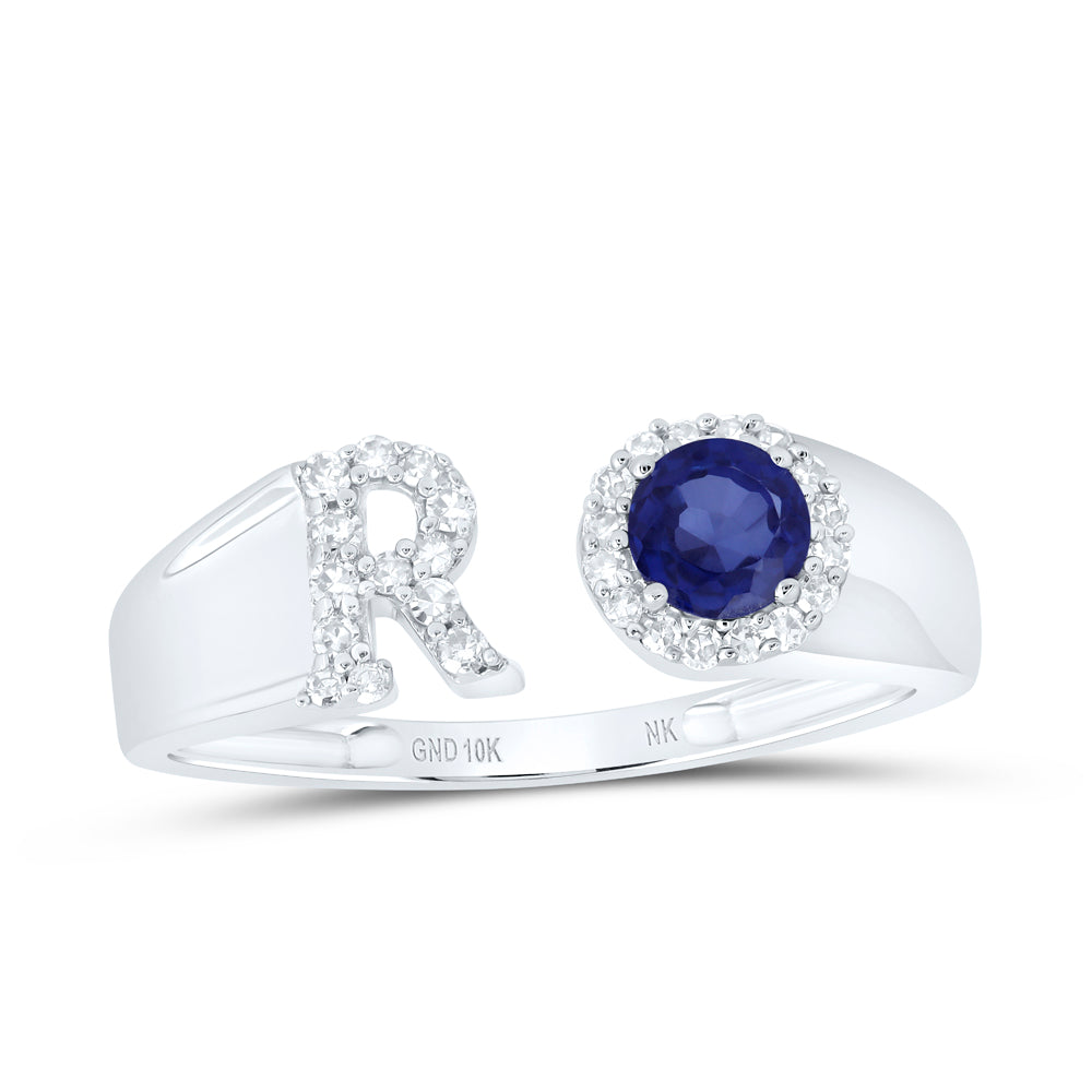 1/8CTW-NAT DIA NK 4 MM RD-BS SYNTHETIC INITIAL "R" LADIES RING