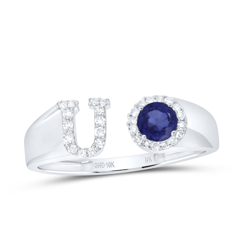 1/8CTW-NAT DIA NK 4 MM RD-BS SYNTHETIC INITIAL "U" LADIES RING