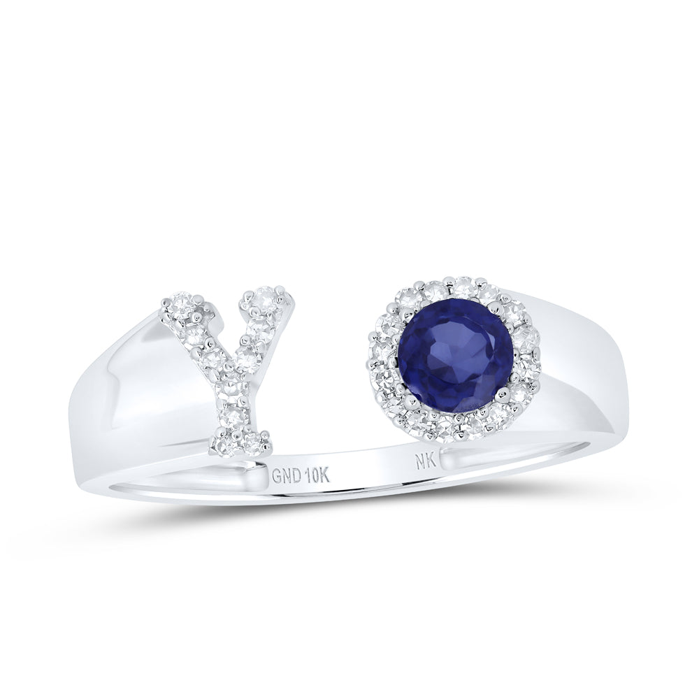 1/10CTW-NAT DIA NK 4 MM RD-BS SYNTHETIC INITIAL "Y" LADIES RING