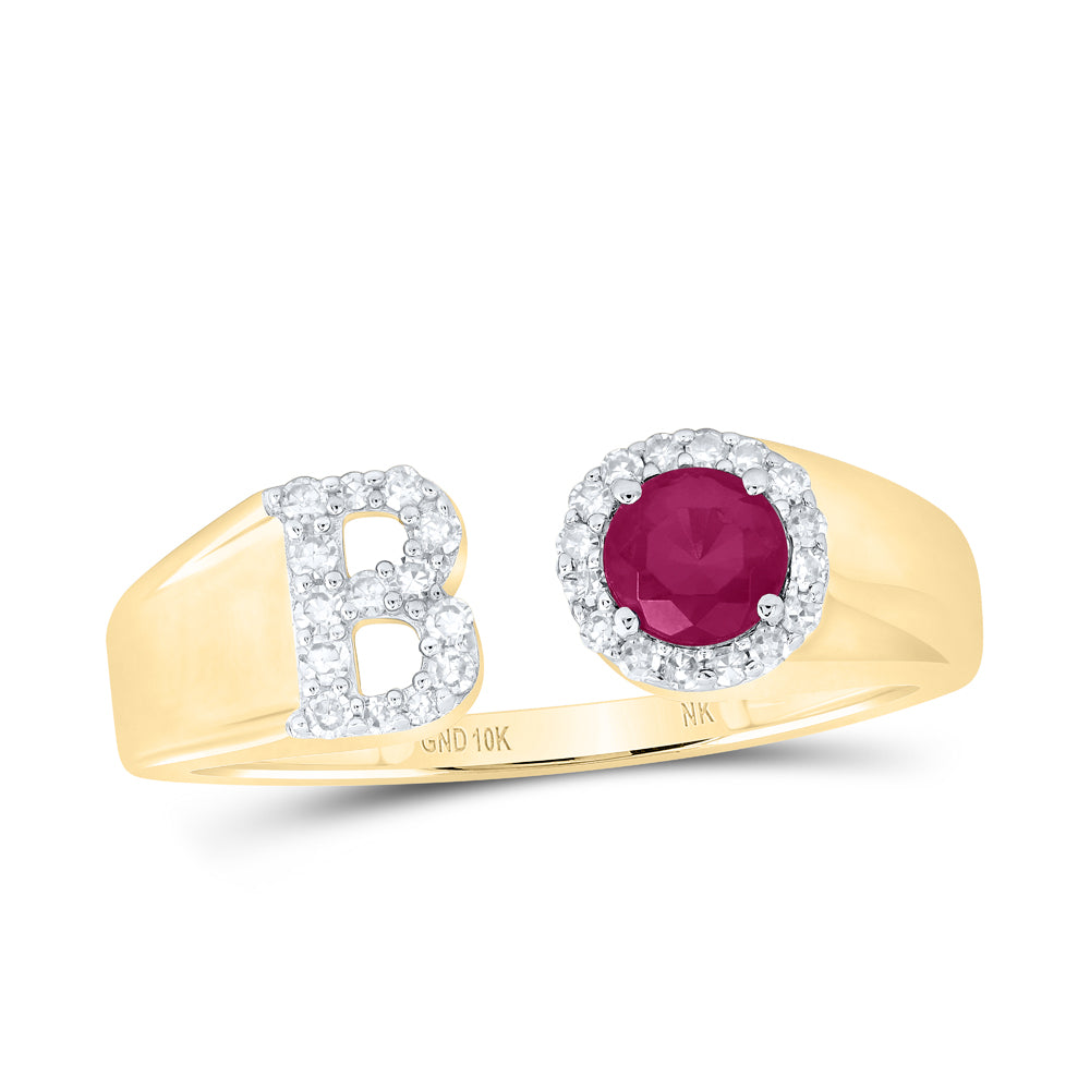 1/8CTW-NAT DIA NK 4 MM RD-RU SYNTHETIC INITIAL "B" LADIES RING