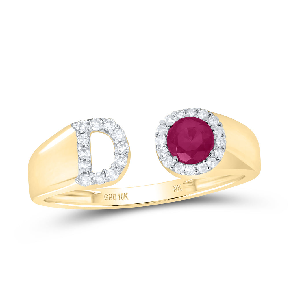 1/8CTW-NAT DIA NK 4 MM RD-RU SYNTHETIC INITIAL  "D" LADIES RING