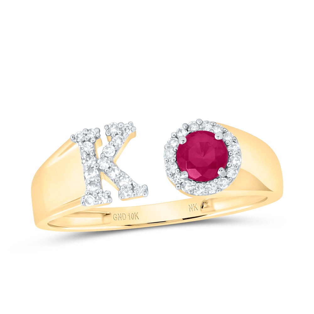 1/8CTW-NAT DIA NK 4 MM RD-RU SYNTHETIC INITIAL  "K" LADIES RING