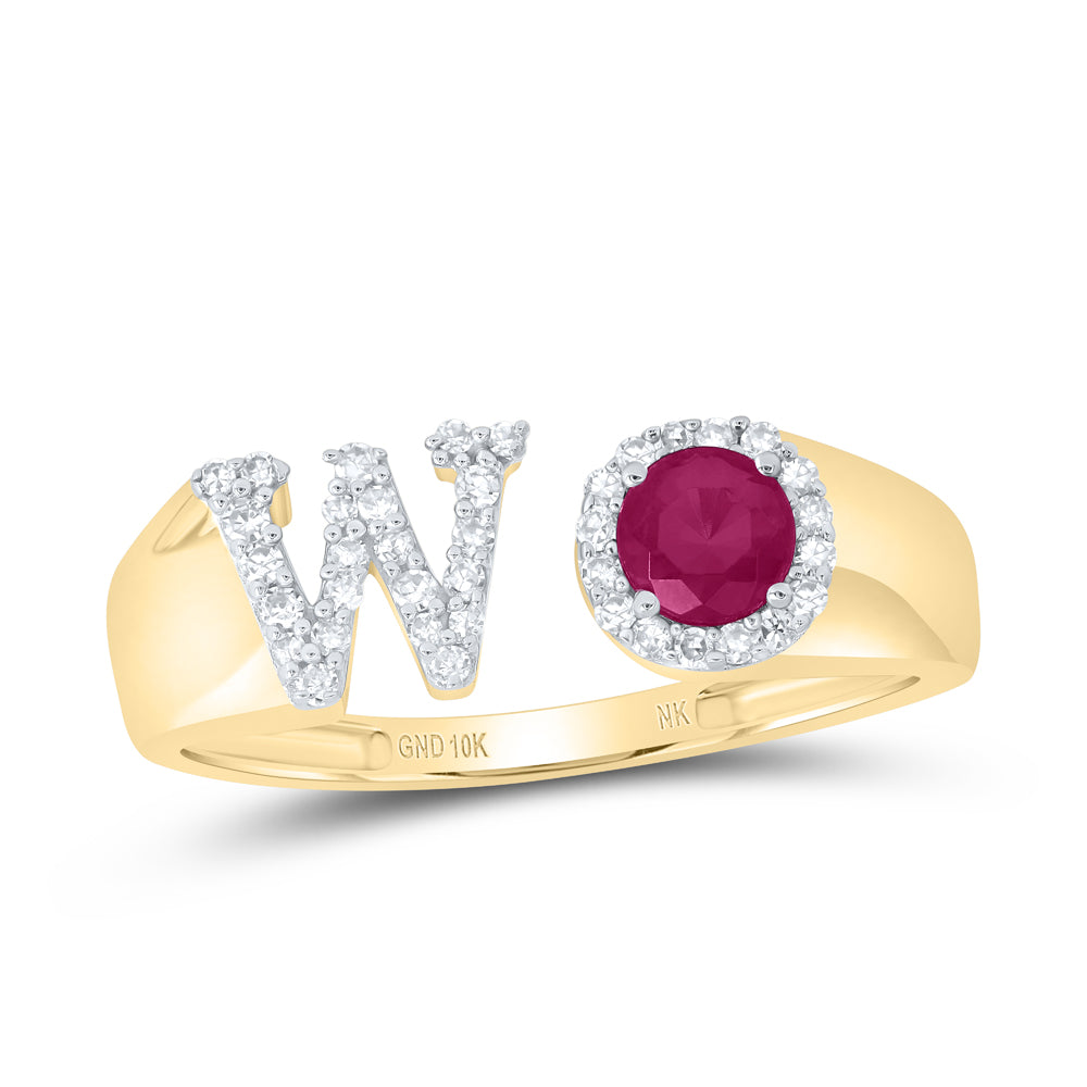 1/6CTW-NAT DIA NK 4 MM RD-RU SYNTHETIC INITIAL  "W" LADIES RING
