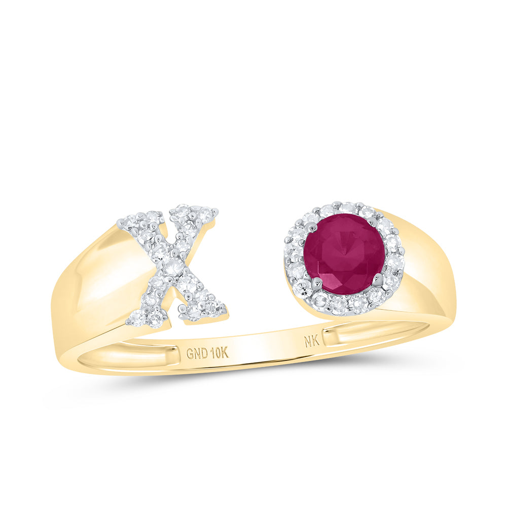 1/8CTW-NAT DIA NK 4 MM RD-RU SYNTHETIC INITIAL  "X" LADIES RING