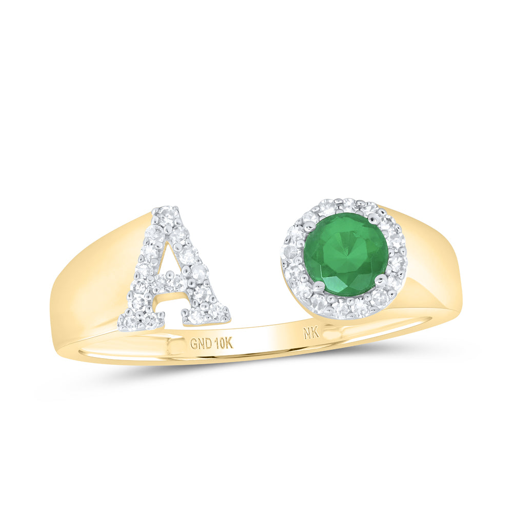 1/8CTW-NAT DIA NK 4 MM RD-EM SYNTHETIC INITIAL  "A" LADIES RING
