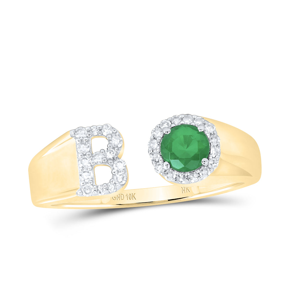 1/8CTW-NAT DIA NK 4 MM RD-EM SYNTHETIC INITIAL  "B" LADIES RING