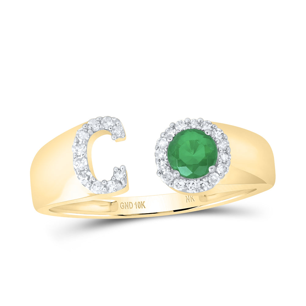 1/8CTW-NAT DIA NK 4 MM RD-EM SYNTHETIC INITIAL  "C" LADIES RING