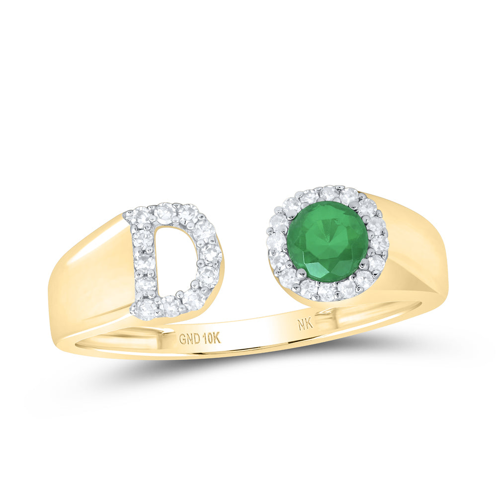 1/8CTW-NAT DIA NK 4 MM RD-EM SYNTHETIC INITIAL  "D" LADIES RING