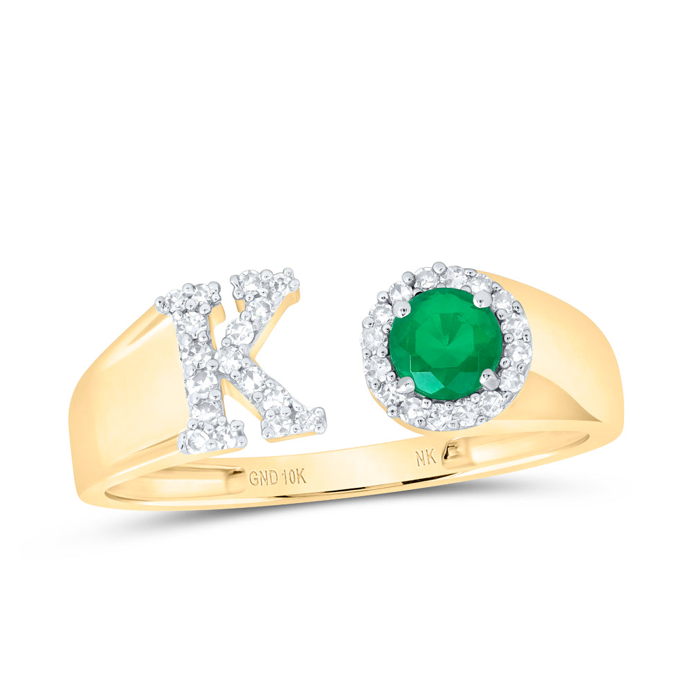 1/8CTW-NAT DIA NK 4 MM RD-EM SYNTHETIC INITIAL  "K" LADIES RING