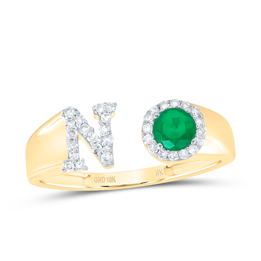 1/6CTW-DIA NK 4 MM RD-EM SYNTHETIC INITIAL  "N" LADIES RING