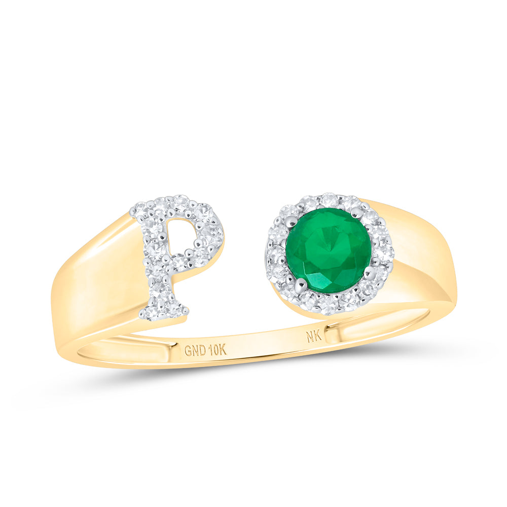 1/8CTW-NAT DIA NK 4 MM RD-EM SYNTHETIC INITIAL  "P" LADIES RING