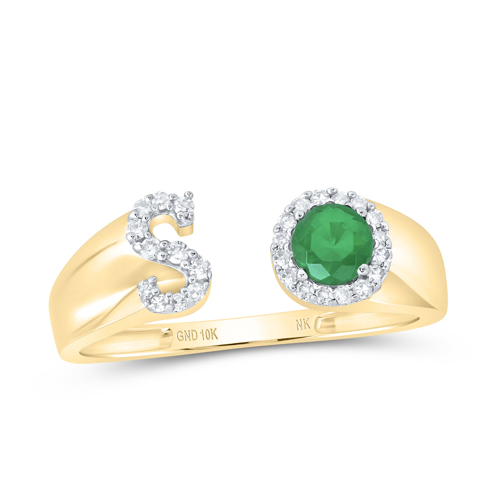 1/8CTW-NAT DIA NK 4 MM RD-EM SYNTHETIC INITIAL  "S" LADIES RING