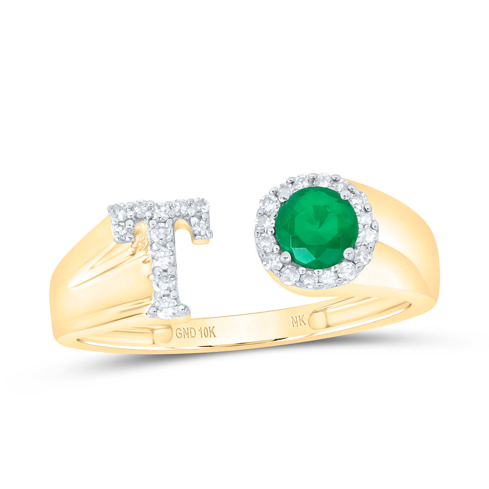1/8CTW-NAT DIA NK 4 MM RD-EM SYNTHETIC INITIAL  "T" LADIES RING