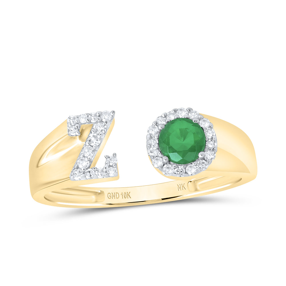 1/8CTW-NAT DIA NK 4 MM RD-EM SYNTHETIC INITIAL  "Z" LADIES RING