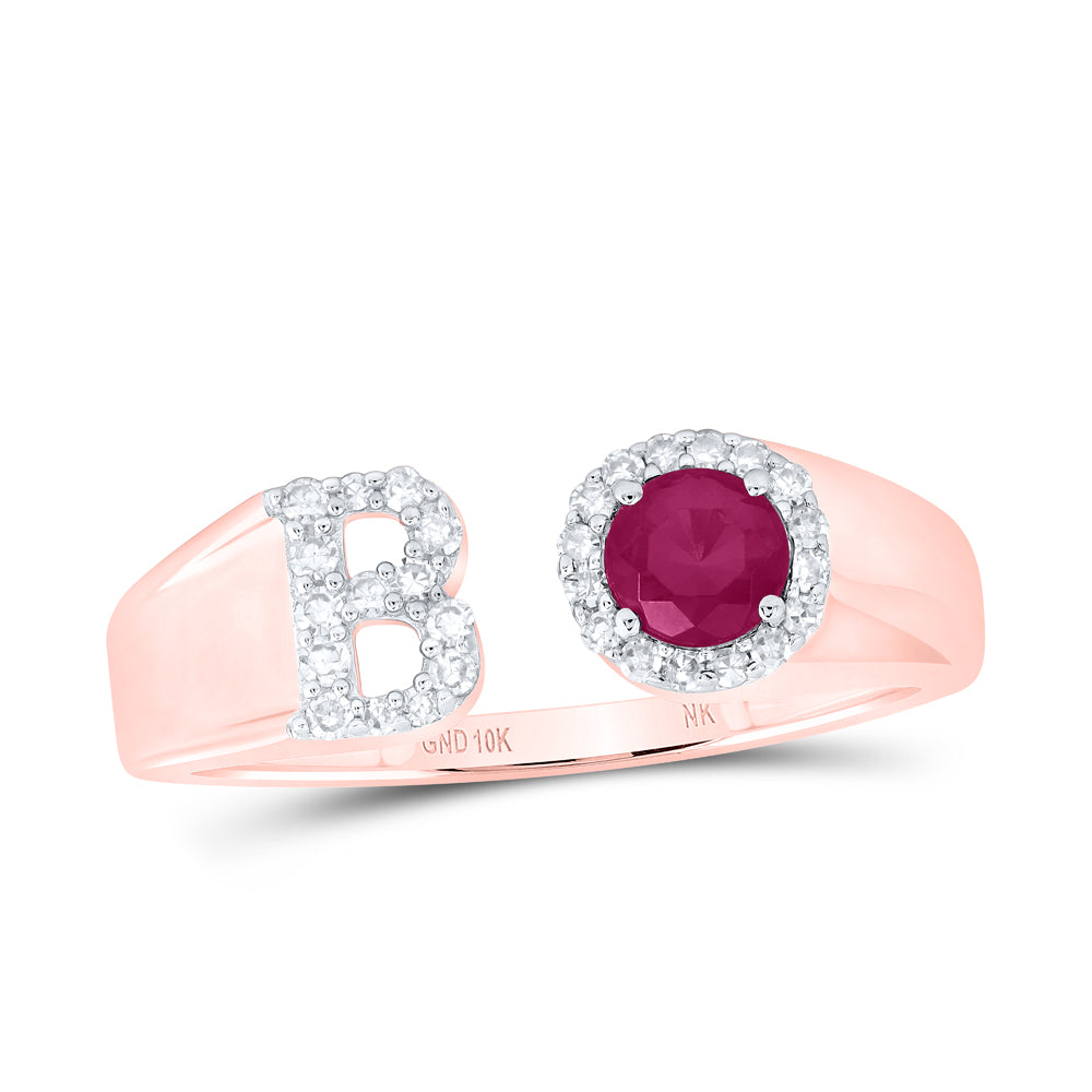 1/8CTW-NAT DIA NK 4 MM RD-RU SYNTHETIC INITIAL  "B" LADIES RING