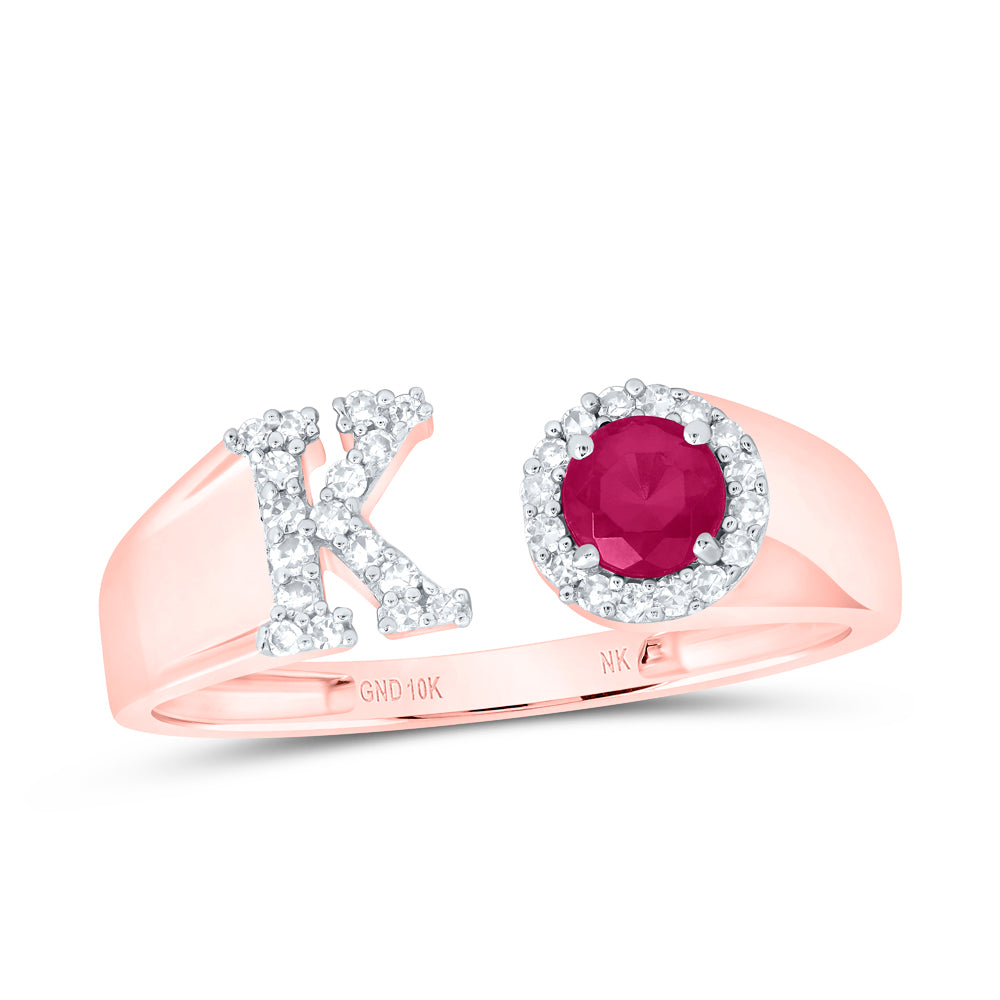 1/8CTW-NAT DIA NK 4 MM RD-RU SYNTHETIC INITIAL  "K" LADIES RING