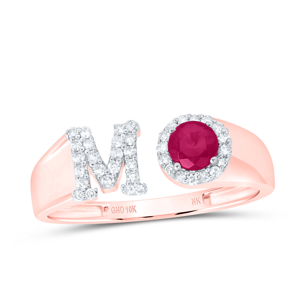 1/6CTW-NAT DIA NK 4 MM RD-RU SYNTHETIC INITIAL  "M" LADIES RING