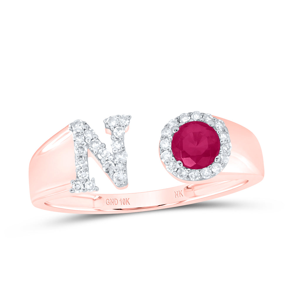 1/8CTW-NAT DIA NK 4 MM RD-RU SYNTHETIC INITIAL  "N" LADIES RING