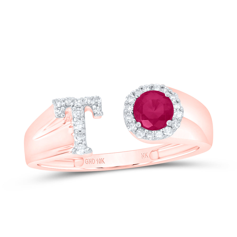 1/8CTW-NAT DIA NK 4 MM RD-RU SYNTHETIC INITIAL  "T" LADIES RING