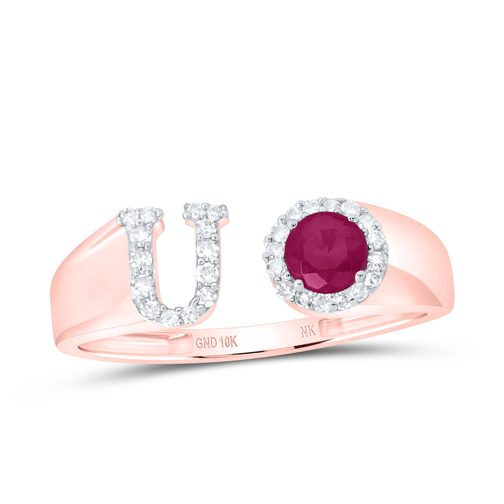 1/8CTW-NAT DIA NK 4 MM RD-RU SYNTHETIC INITIAL  "U" LADIES RING