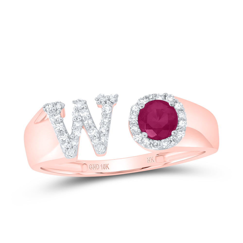 1/6CTW-NAT DIA NK 4 MM RD-RU SYNTHETIC INITIAL  "W" LADIES RING