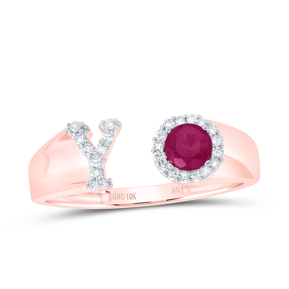 1/10CTW-NAT DIA NK 4 MM RD-RU SYNTHETIC INITIAL  "Y" LADIES RING