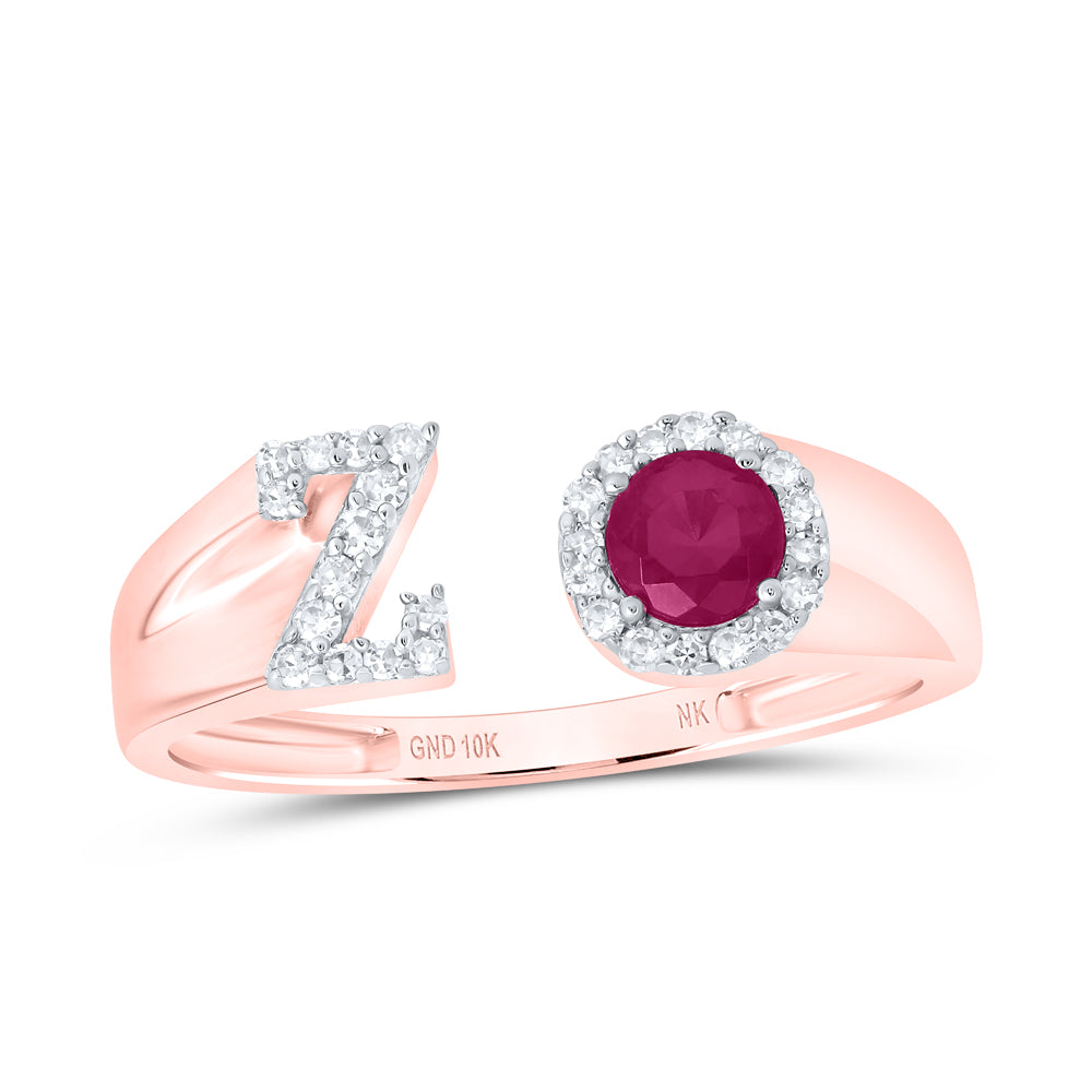 1/8CTW-NAT DIA NK 4 MM RD-RU SYNTHETIC INITIAL  "Z" LADIES RING
