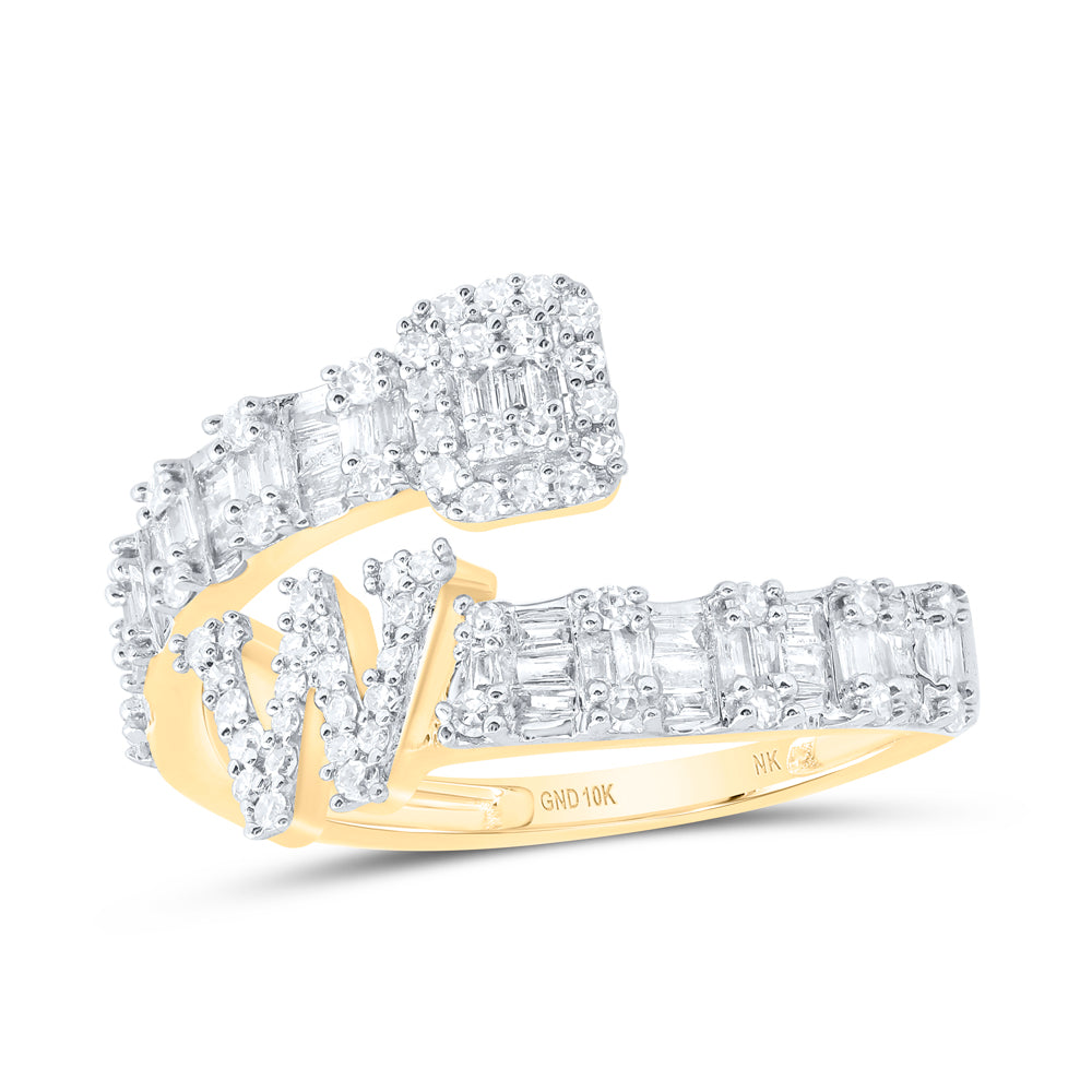 5/8CTW-NAT DIA NK FASHION INITIAL "W" LADIES CUFF RING