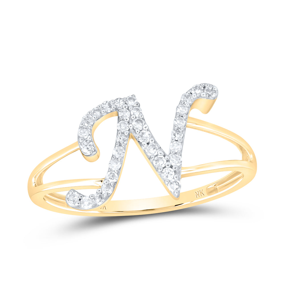 1/6CTW-NAT DIA NK GIFT INITIAL "N" LADIES RING