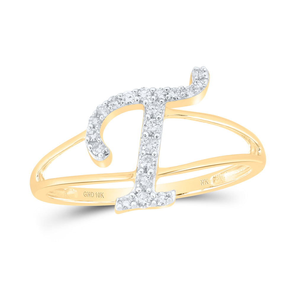 1/6CTW-NAT DIA NK GIFT INITIAL "T" LADIES RING