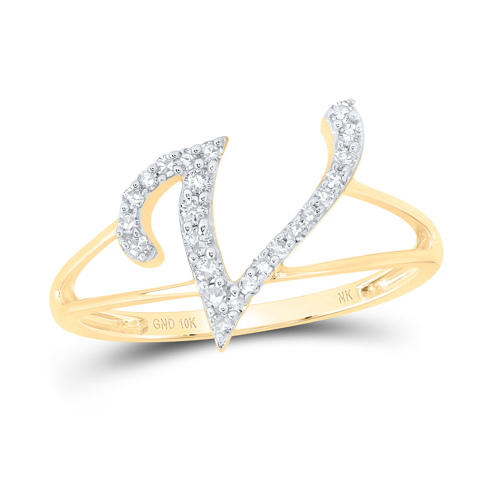 1/6CTW-NAT DIA NK GIFT INITIAL "V" LADIES RING