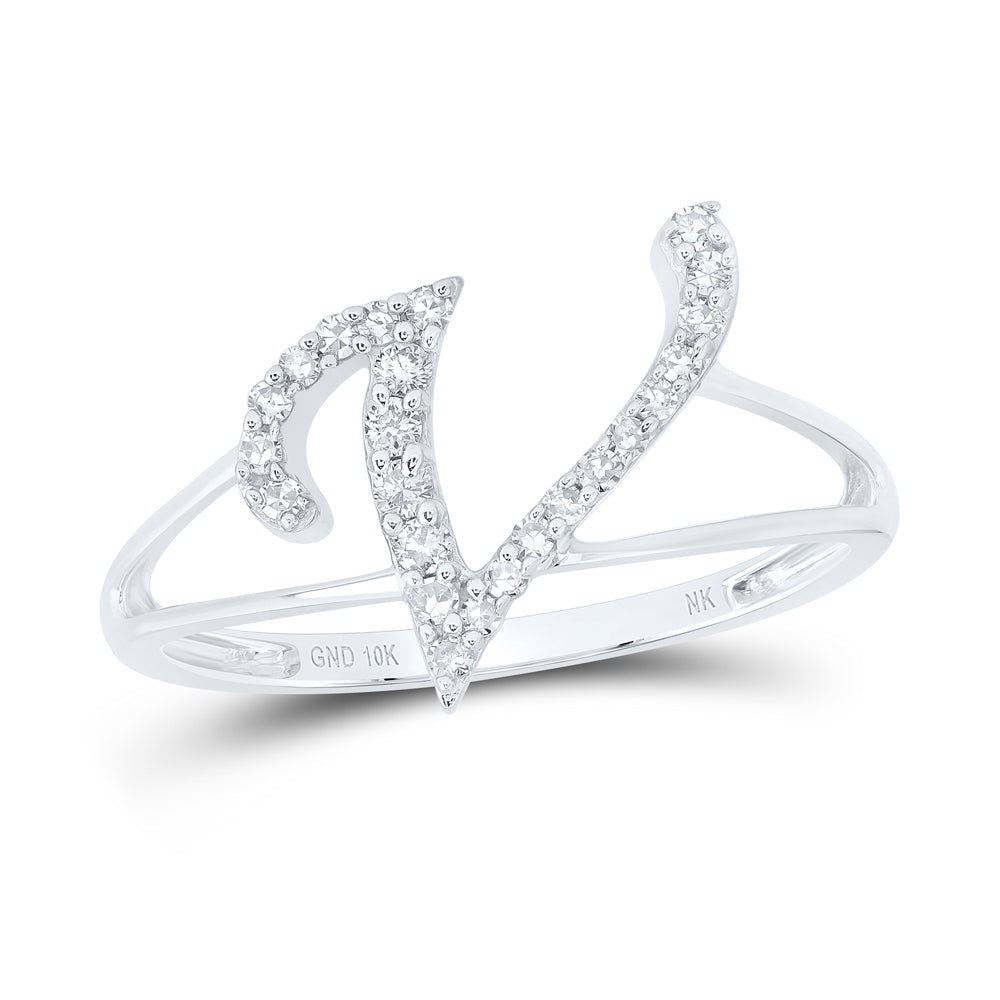 1/6CTW-NAT DIA NK GIFT INITIAL "V" LADIES RING