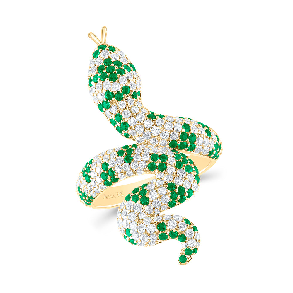 1 1/3CTW-NAT DIA ANA M 7/8CTW RD-EM NAT GEM SNAKE RING