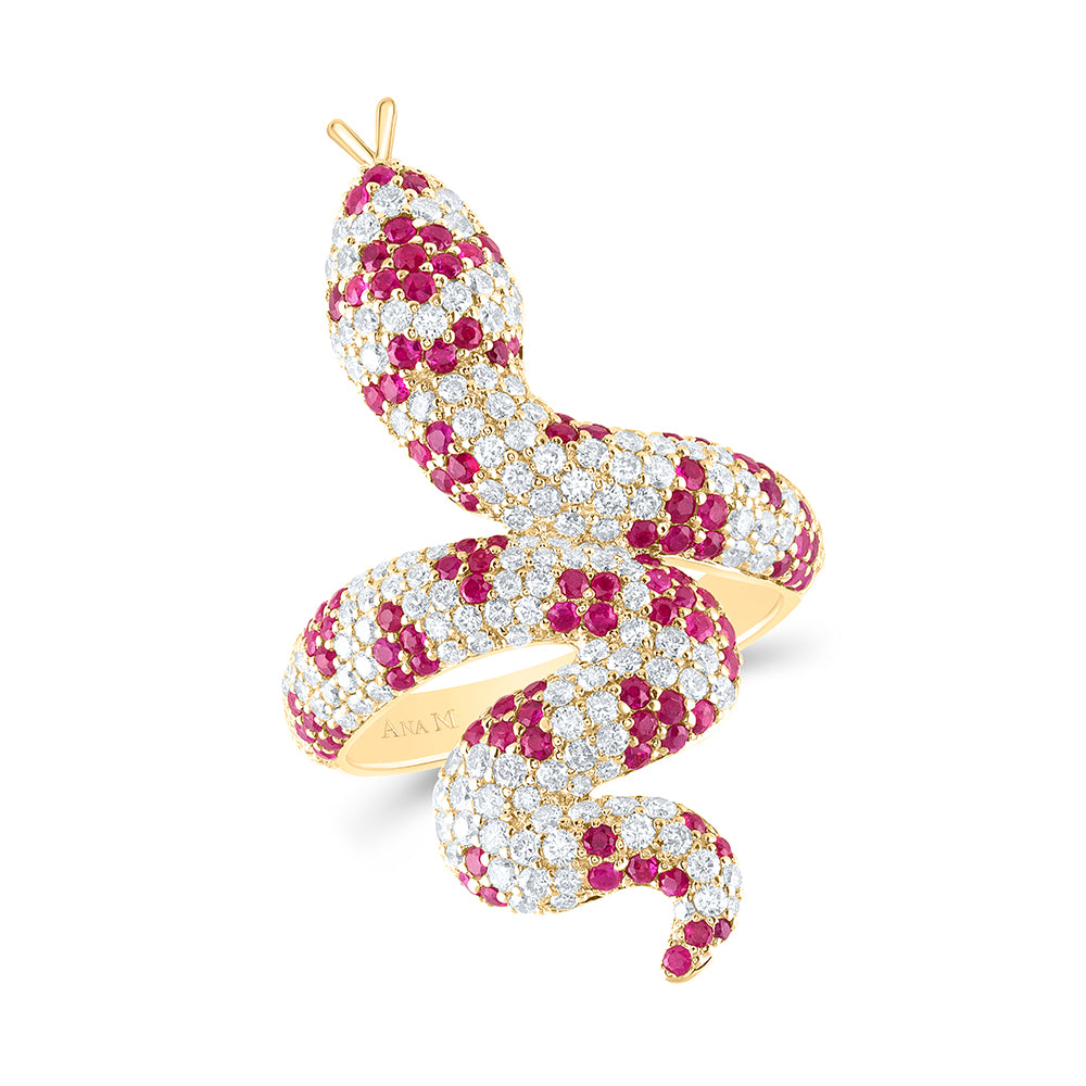 1 1/3CTW-NAT DIA ANA M 1CTW RD-RUBY NAT GEM SNAKE RING