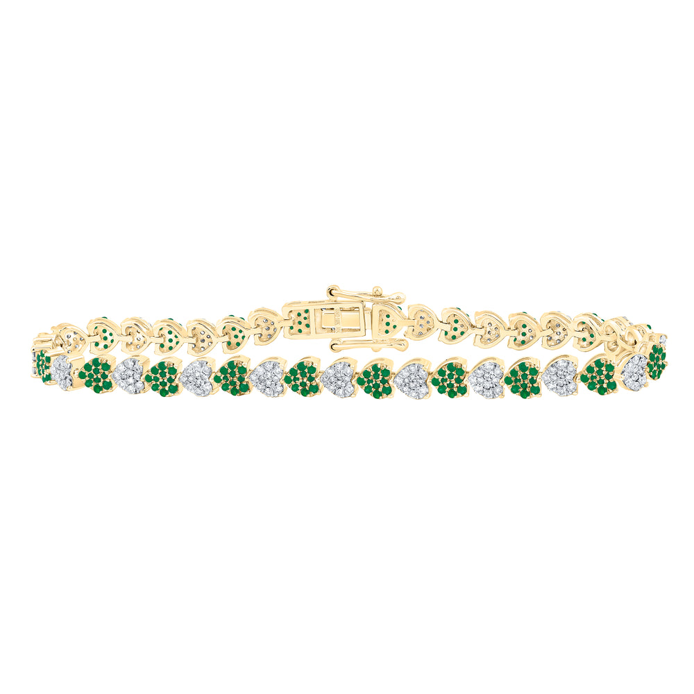 1 1/4CTW-NAT DIA NK 1CTW RD-EM NAT GEM HEART BRACELET(7 INCH)