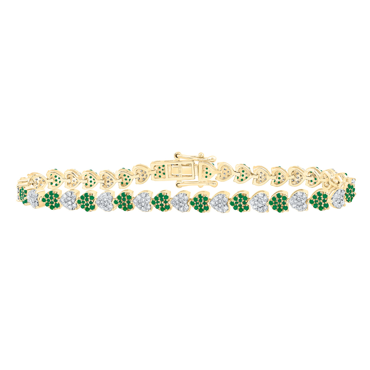 1 1/4CTW-NAT DIA NK 1CTW RD-EM NAT GEM HEART BRACELET(7 INCH)