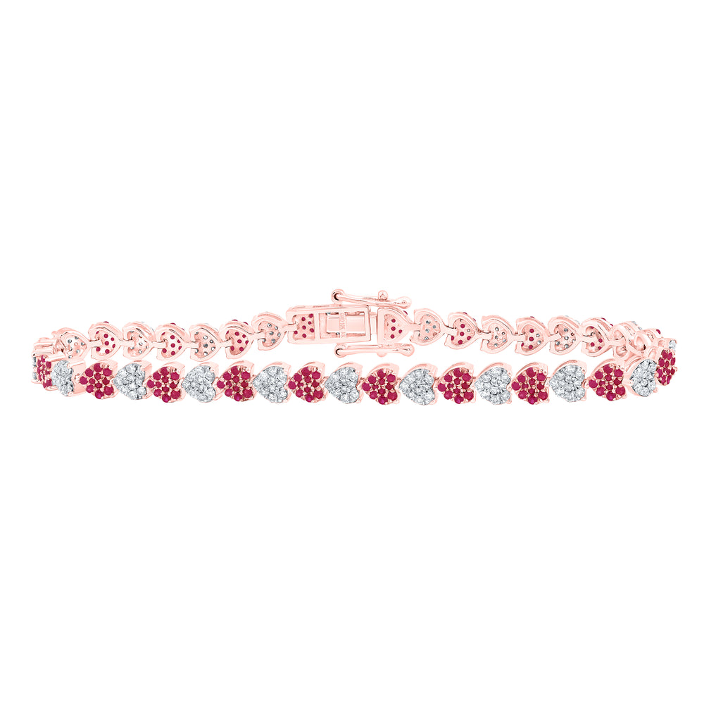 1 1/4CTW-NAT DIA NK 1 3/8CTW RD-RU NAT GEM HEART BRACELET(7 INCH)