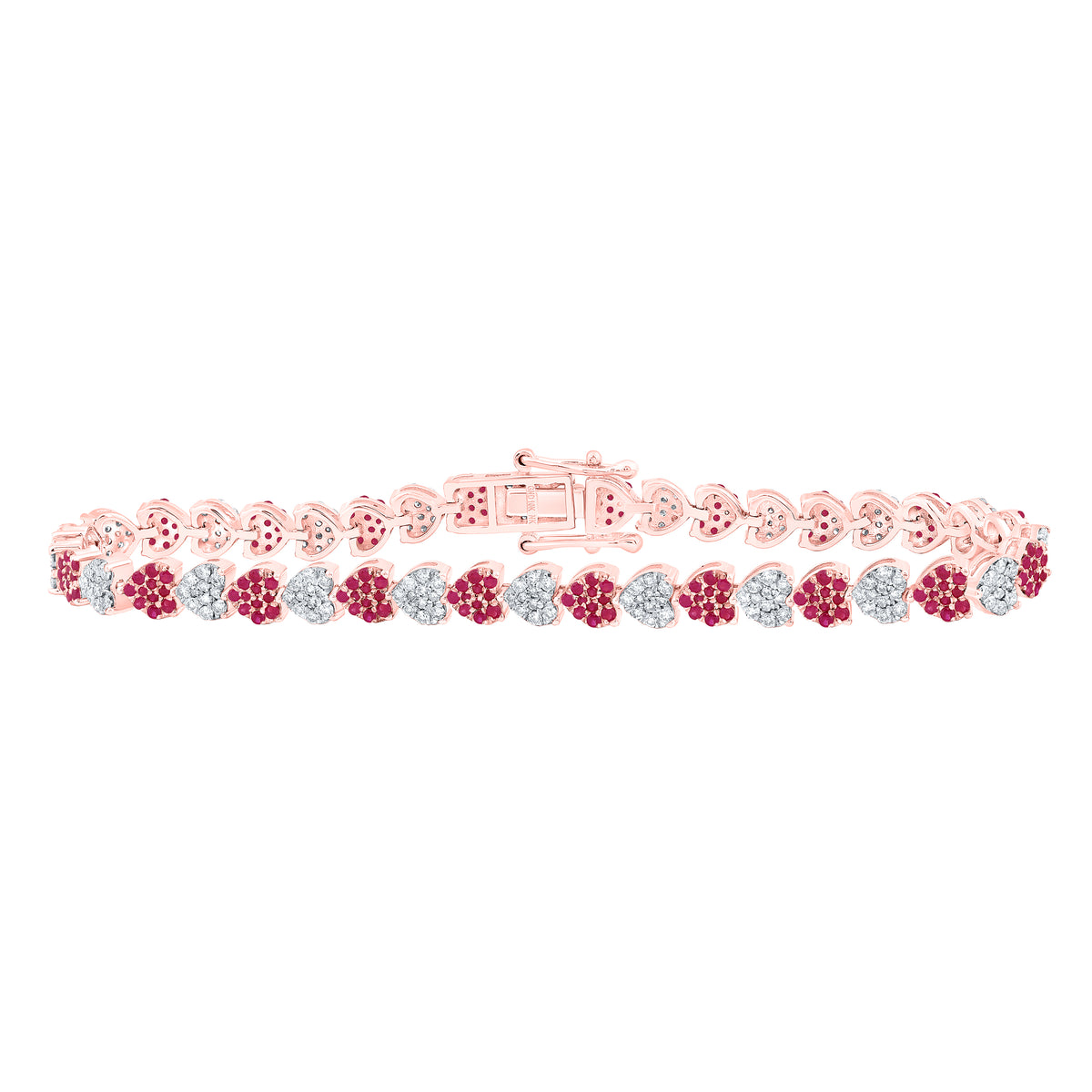 1 1/4CTW-NAT DIA NK 1 3/8CTW RD-RU NAT GEM HEART BRACELET(7 INCH)