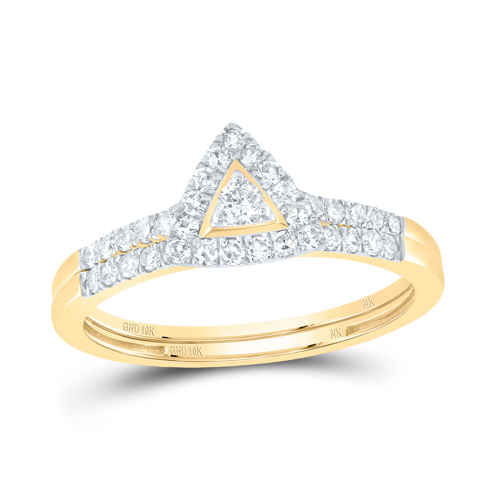 3/8CTW-DIA NK TRIANGLE SINGLE HALO BRIDAL SET