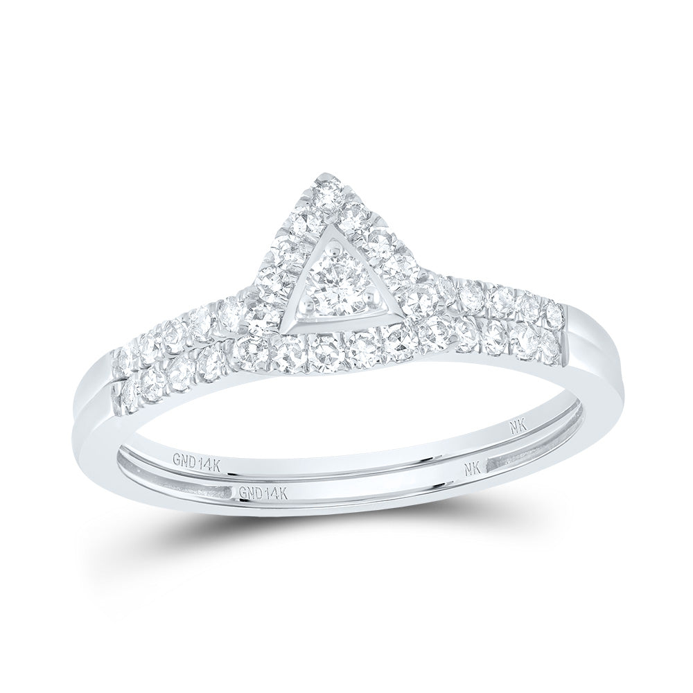 3/8CTW-DIA NK TRIANGLE SINGLE HALO BRIDAL SET